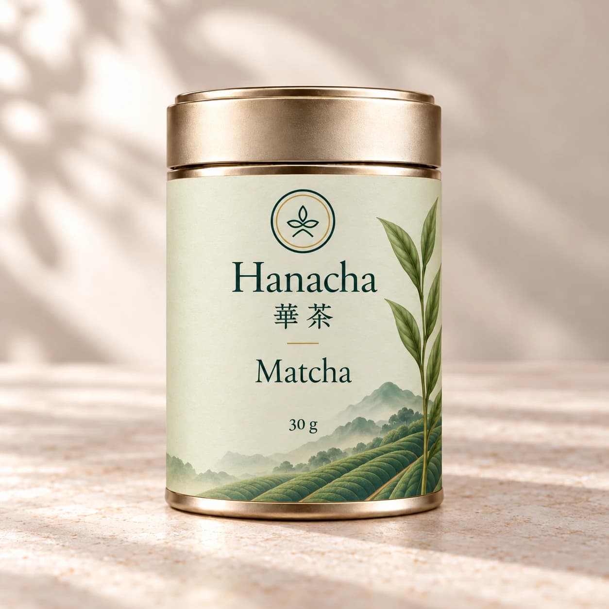 Hanacha Matcha in a 30 g gold tin